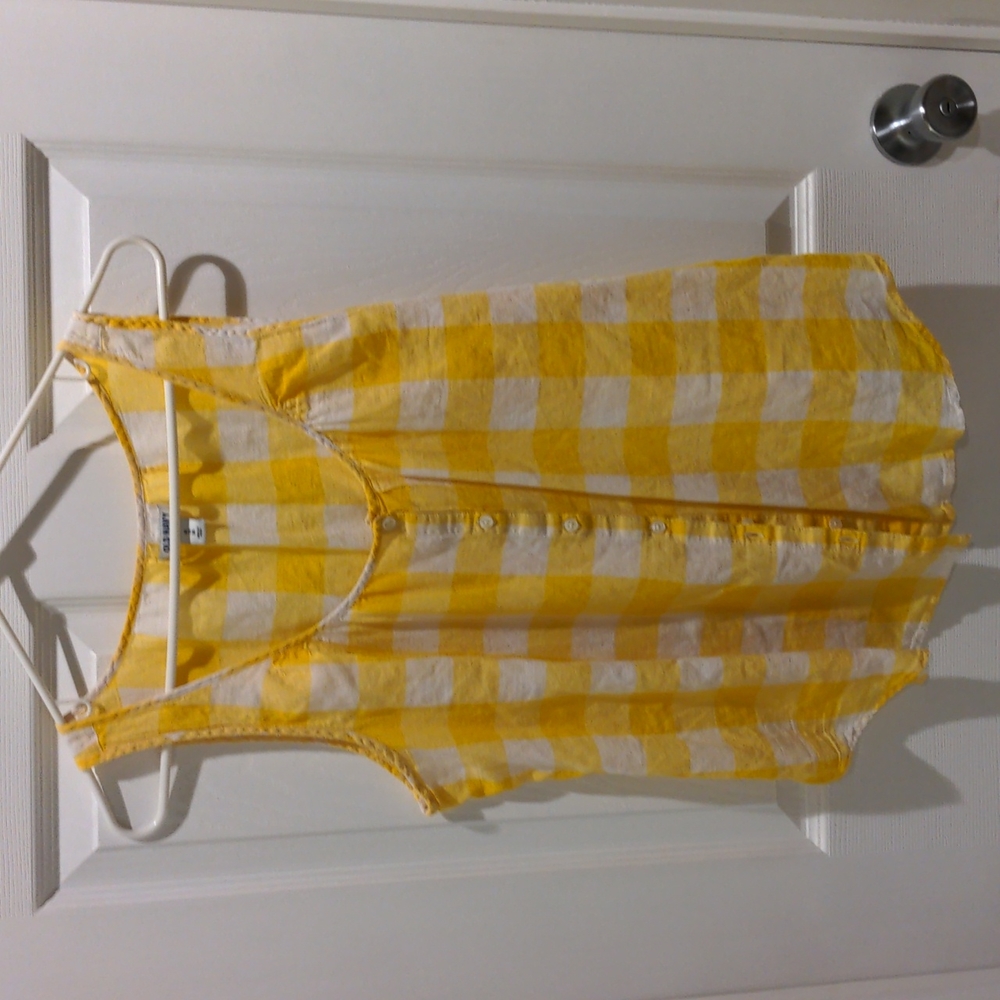 Old navy yellow and white plaid button down tank size XL
